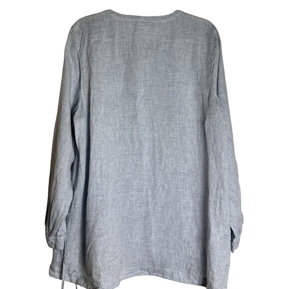 J.Jill Love Linen Long Sleeve Button Front Striped Tunic Top Women XL Blue/White - Picture 2 of 5